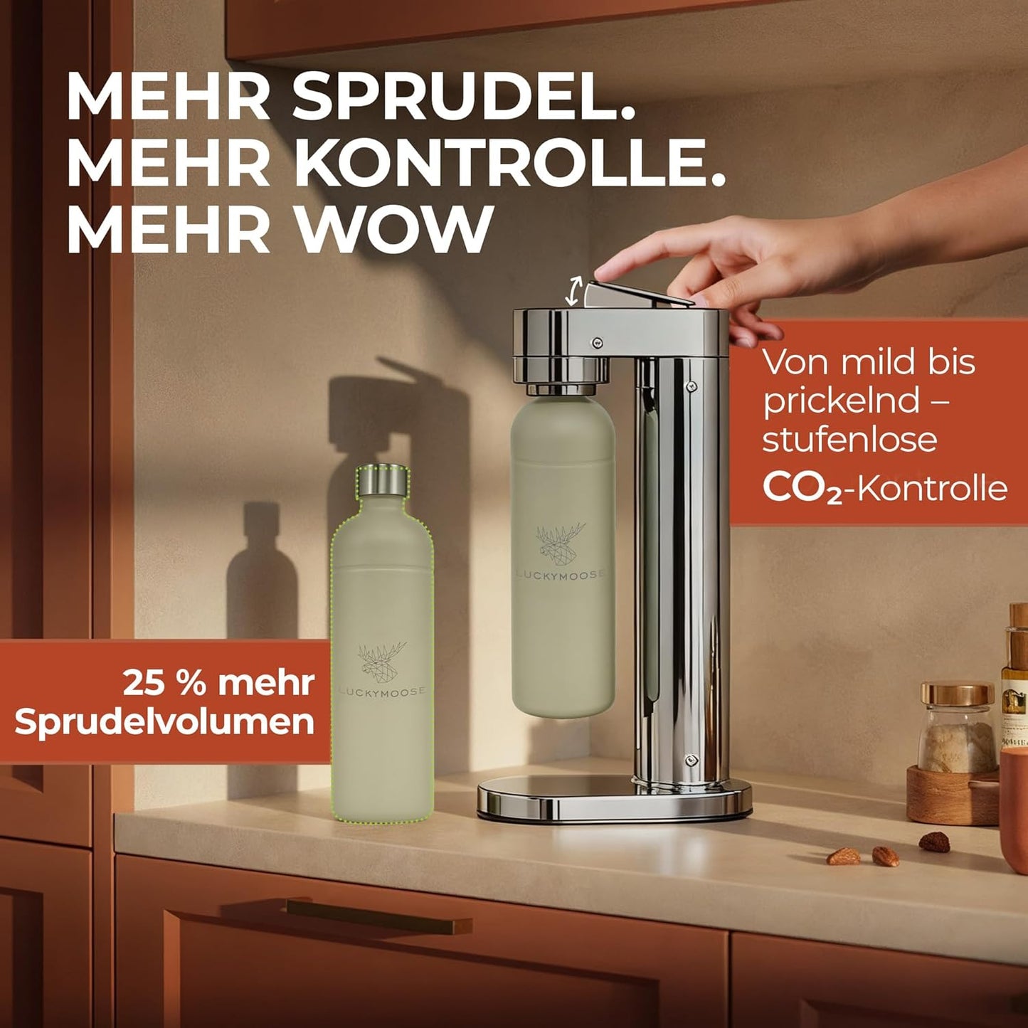 Infinity-S Wassersprudler mit Edelstahlflaschen, Silver/Sand 1,25L (2 Stück)