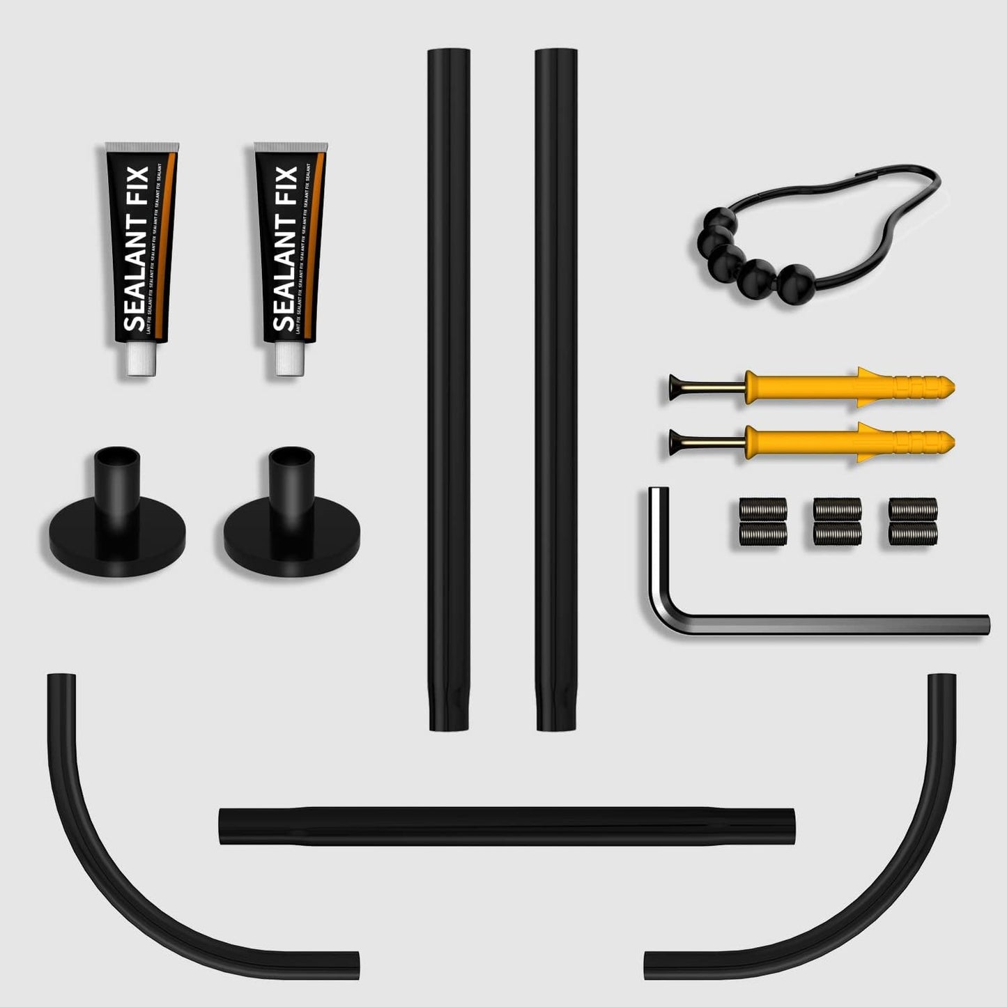 Eck-Duschvorhangstange, verstellbar, U-förmig, ohne Bohren, Schwarz U, Länge auf Beiden Seiten: 43–65 Cm, Mittlere Breite: 88–110 Cm