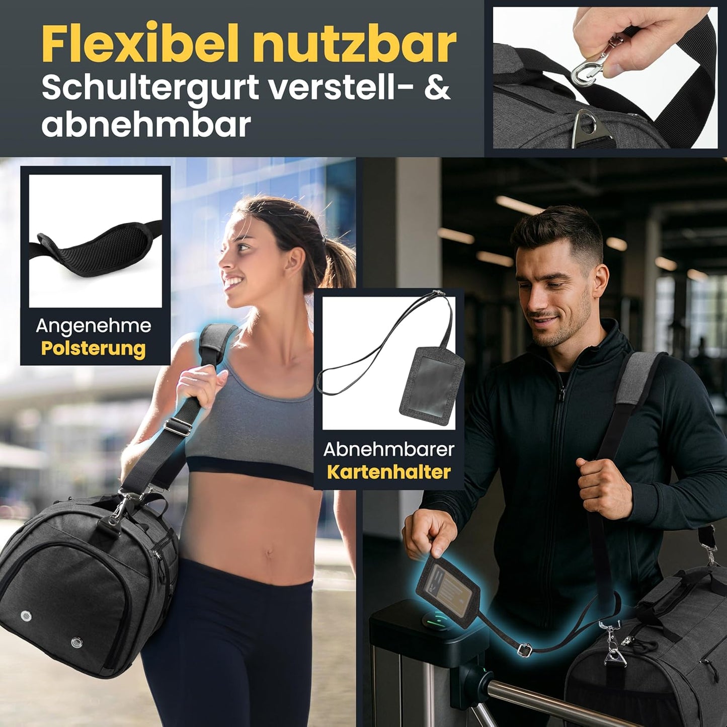Sport- und Reisetasche mit Schuh- und Nassfach, Grau 48 x 26 x 25 cm (Small 30L)
