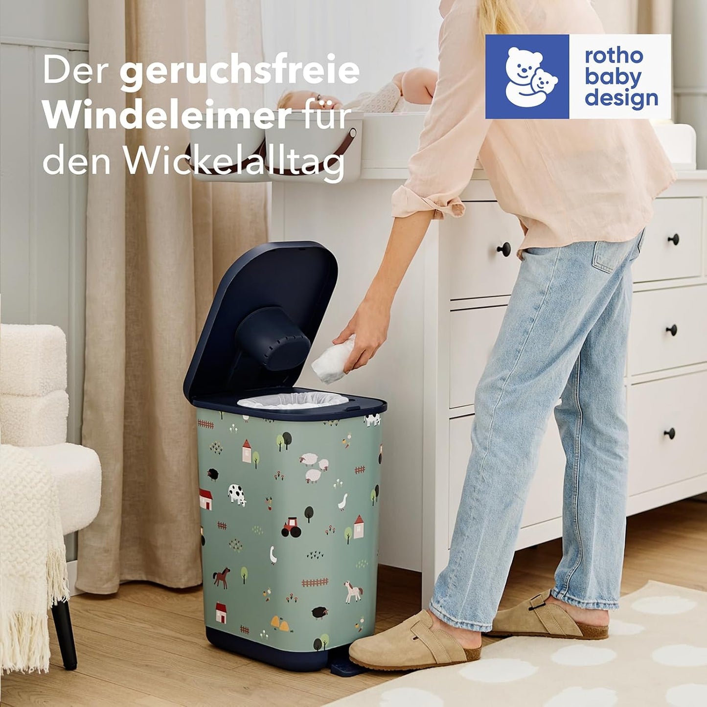 Yuma geruchsdichter Windeleimer mit Beuteln, grün Eimer & 30 Beutel