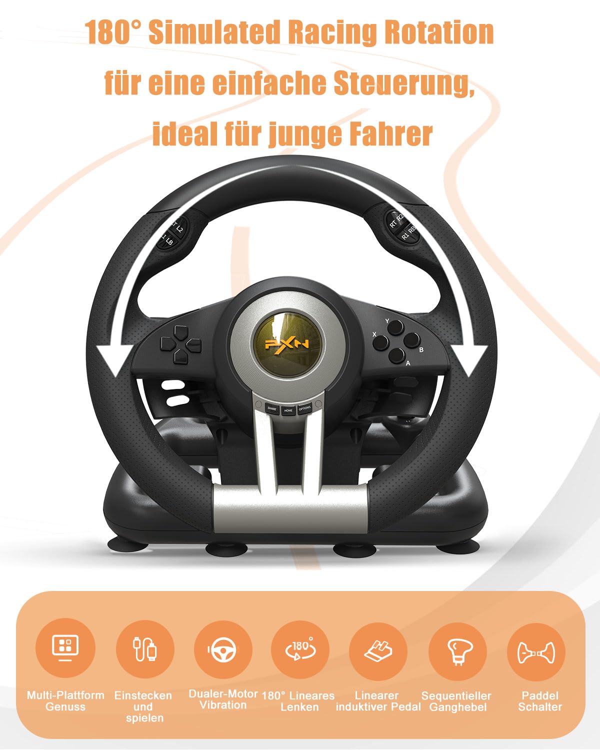 V3 Pro Gaming Lenkrad mit Pedalen, Schwarz