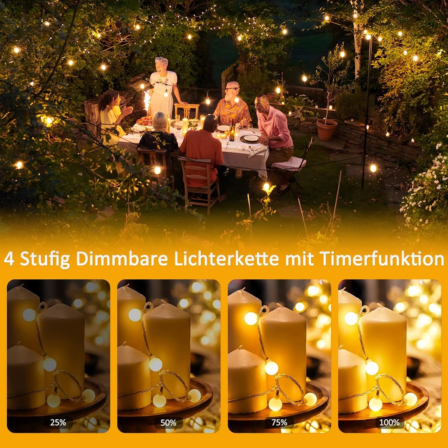 LED Lichterkette mit Fernbedienung mit 100 Lichter, dimmbar, Timerfunktion
