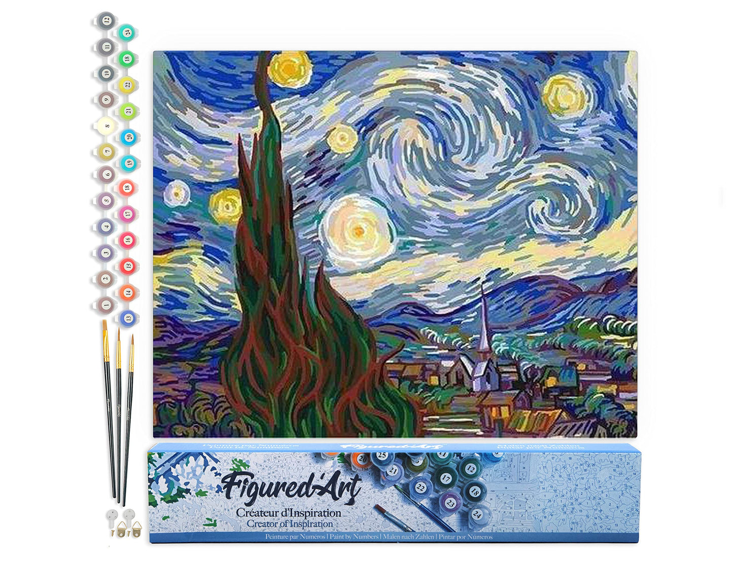 Malen nach Zahlen Set Van Gogh Sternennacht, Van Gogh Sternennacht 40x50cm (Ohne Rahmen)