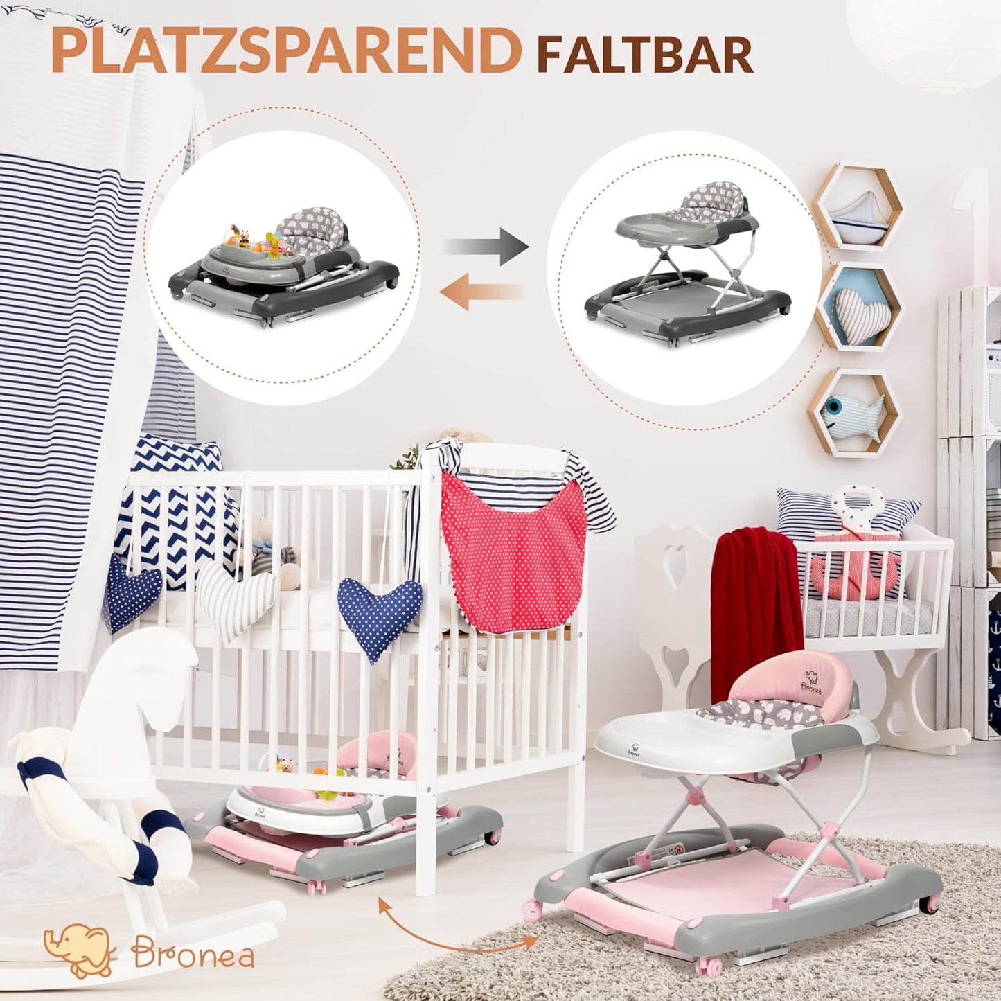 4-in-1 Babywalker mit Schaukelfunktion und Musik, Rosa