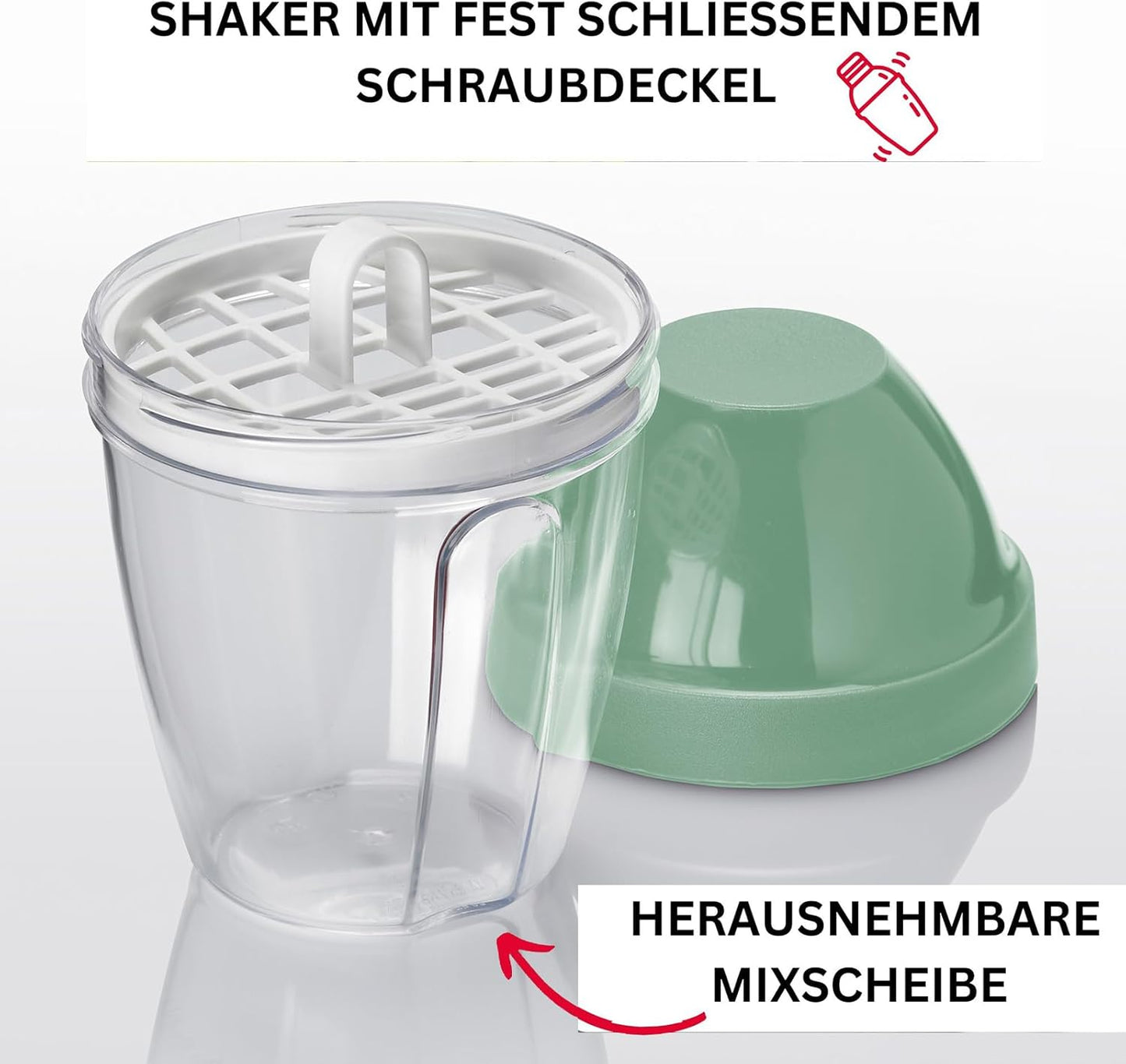 Salatschleuder mit Drehknauf und Shaker-Set, Mint-grün, Rutschfest, Set 2tlg.