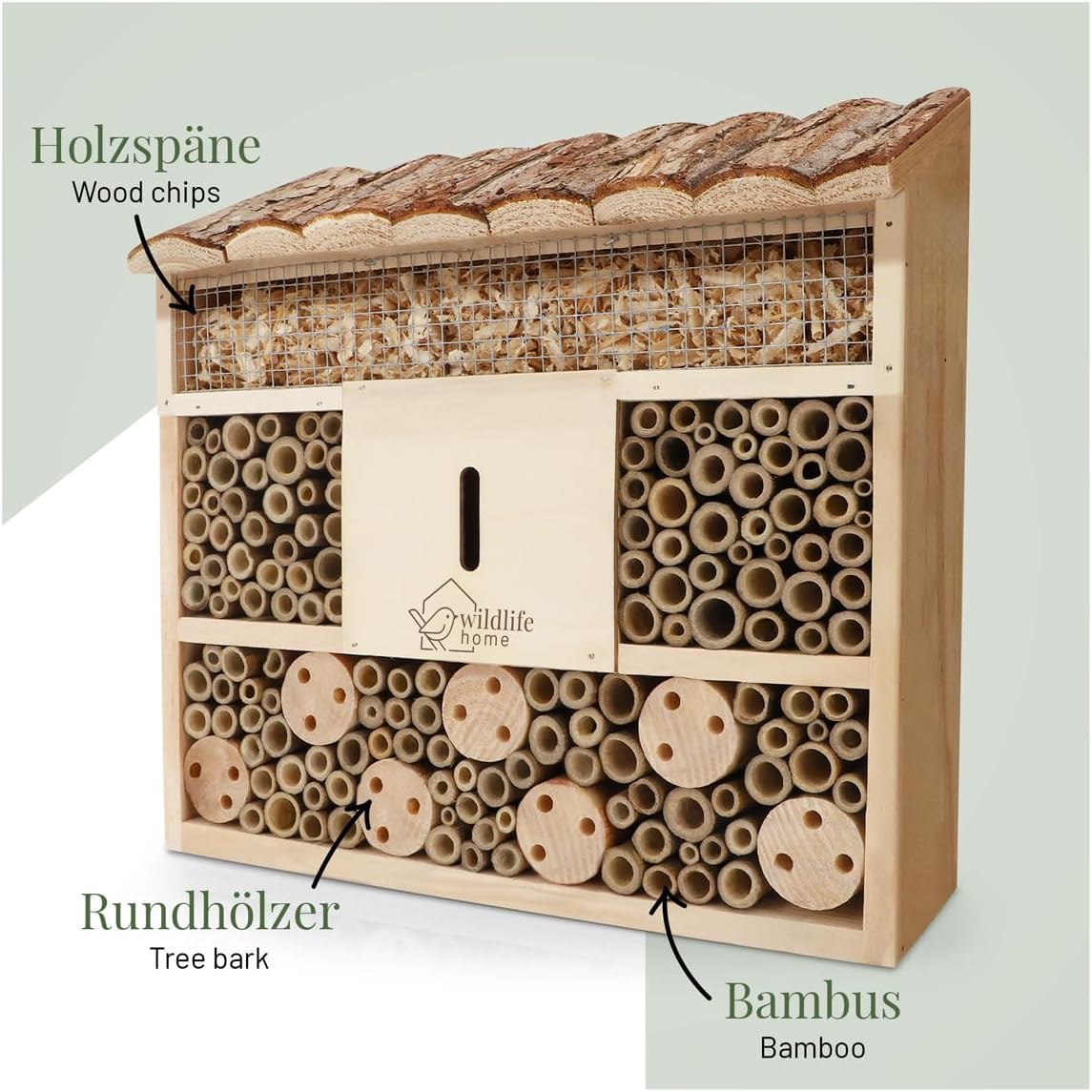 Bienenhotel, Wildbienen-Villa mit Rindendach