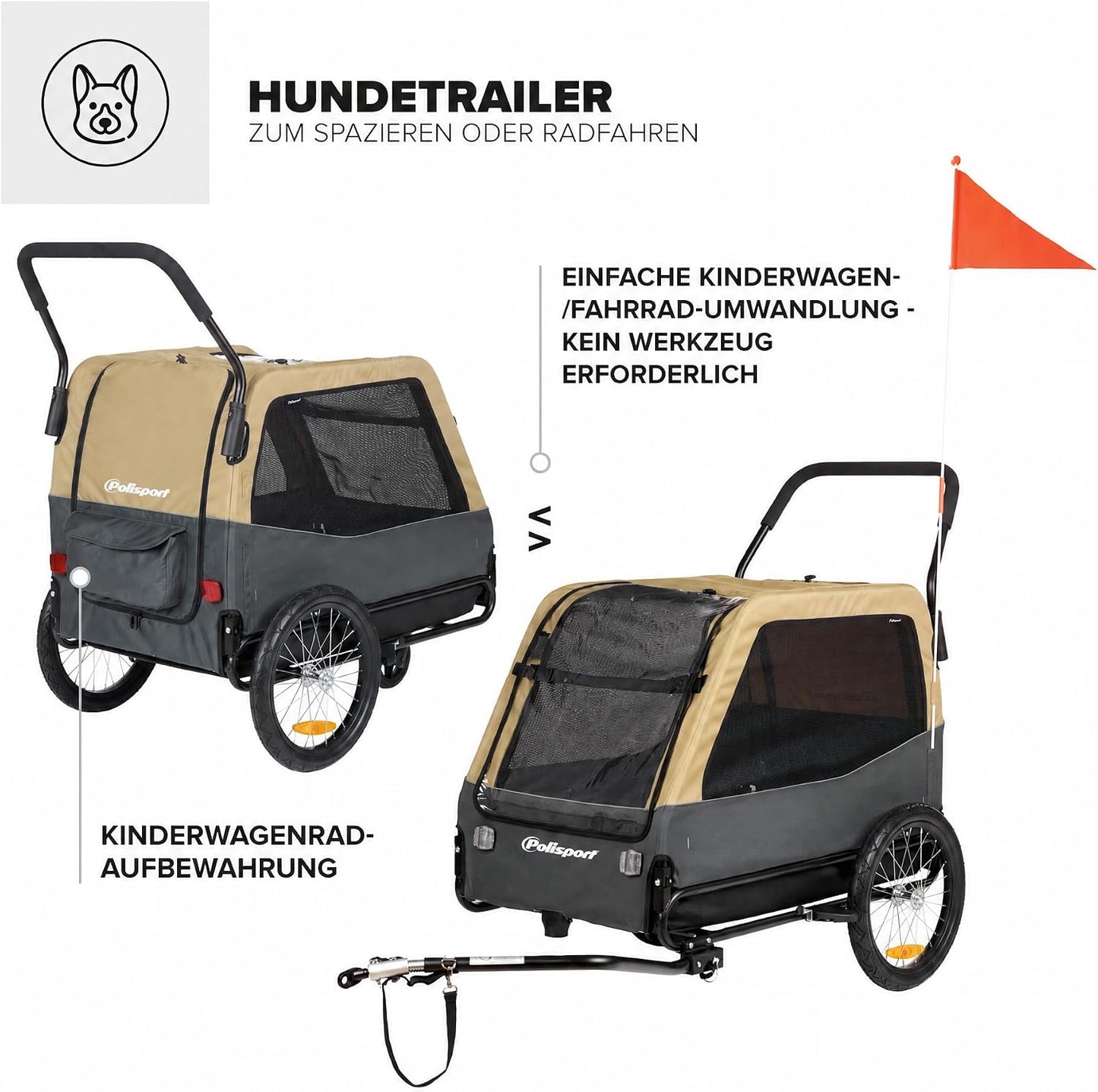 2-in-1 Hundeanhänger & Kinderwagen, M