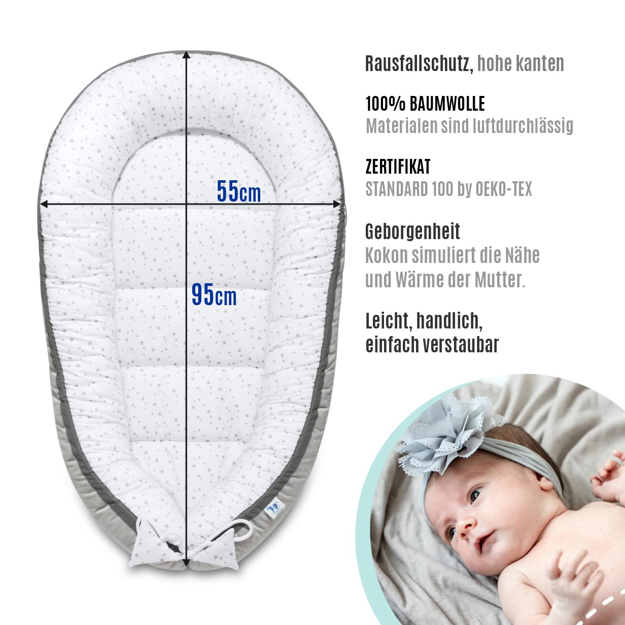 Wendbares Babynestchen mit antiallergischer Füllung
