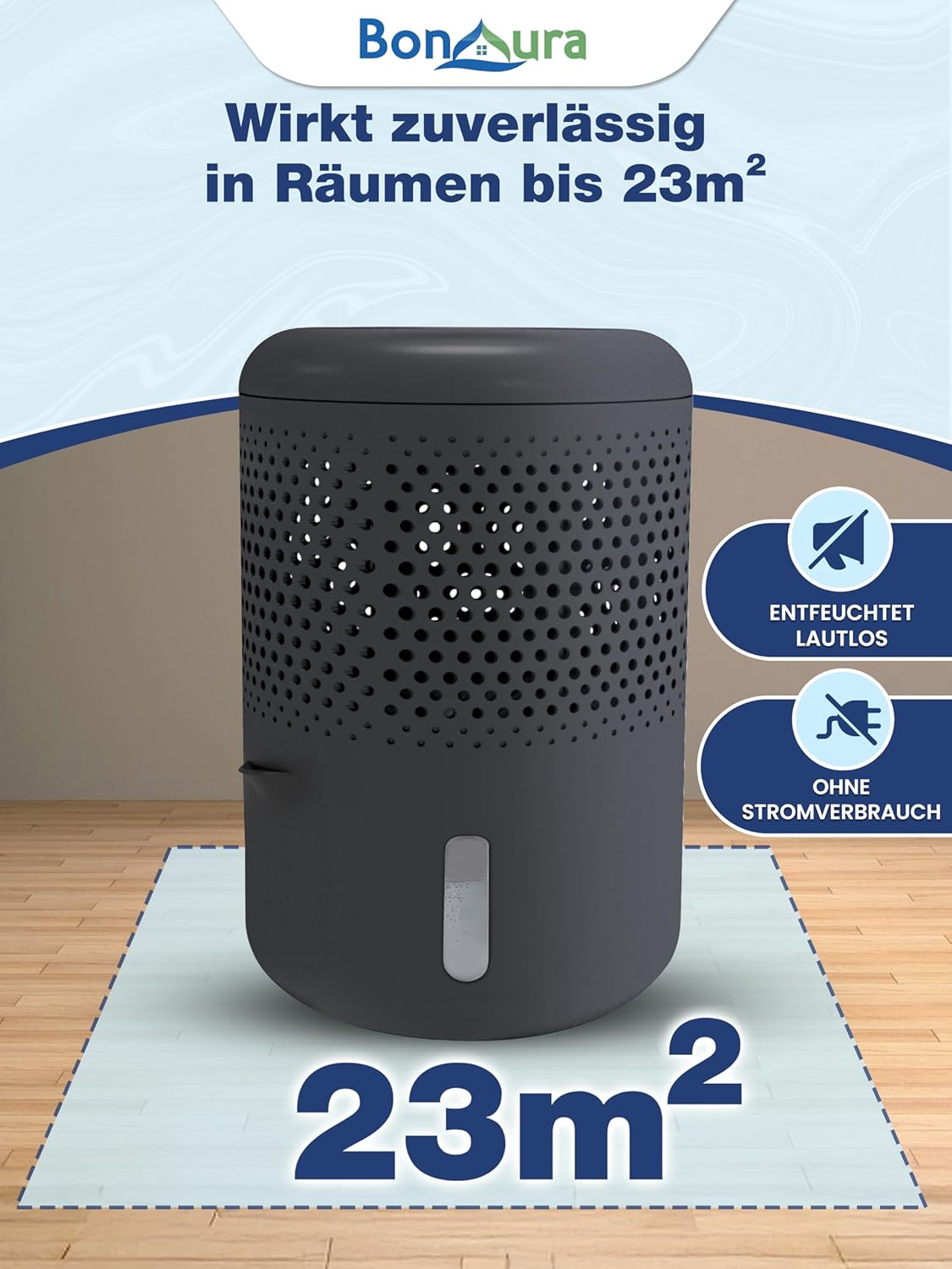Luftentfeuchter ohne Strom mit Nachfüllpack, 1 X Titanium Grau + 5 X Granulat Beutel