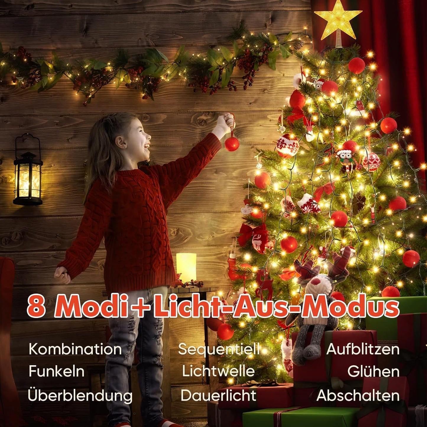 Weihnachtsbaum-Lichterkette mit Sternspitze, 1.5m, Warmweiss Sternspitze 1,5m