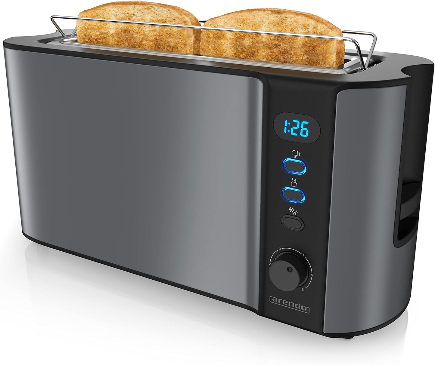 Langschlitztoaster Frukost mit Brötchenaufsatz und LCD Display, A: Cool Grey