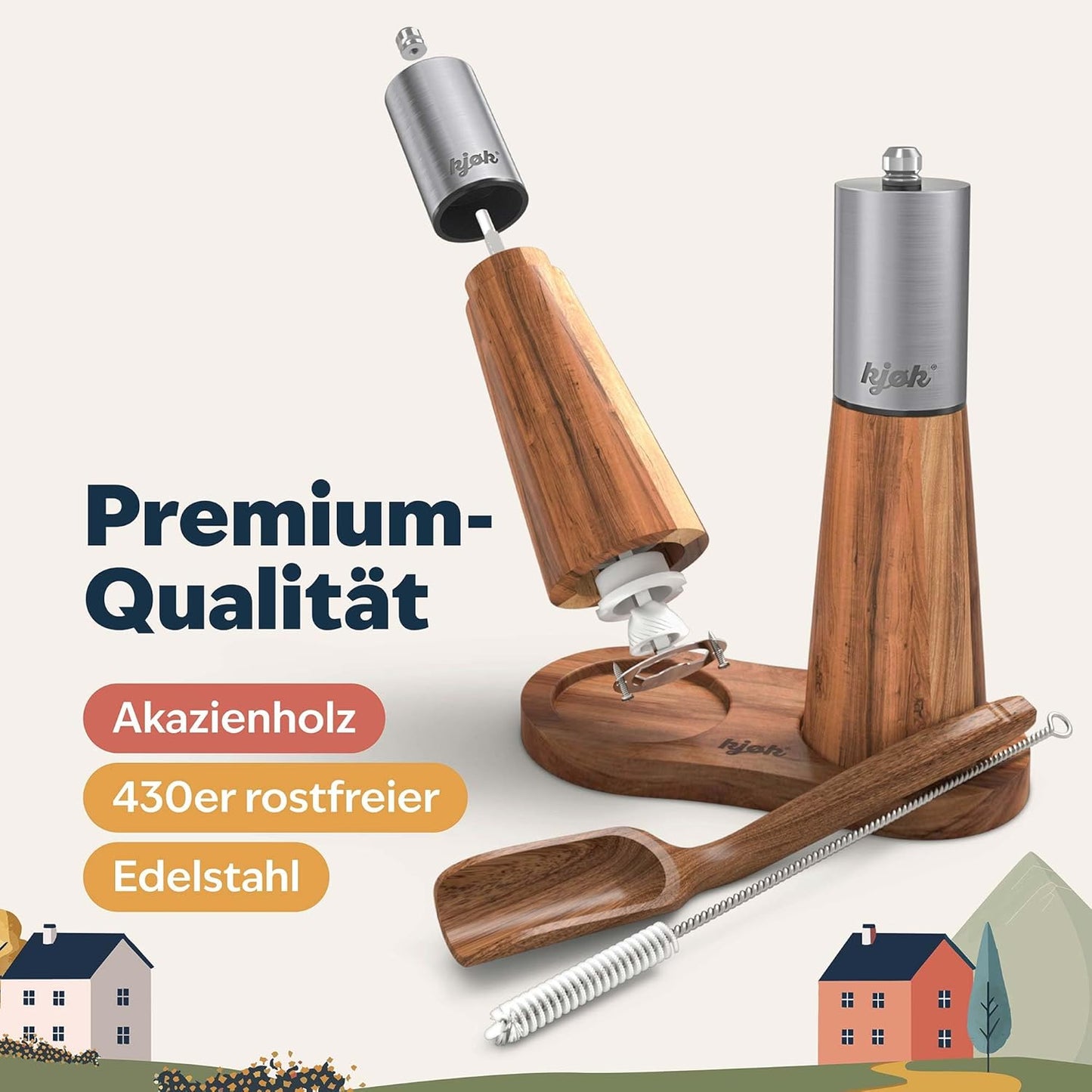 Salz- und Pfeffermühle, Holz / Edelstahl