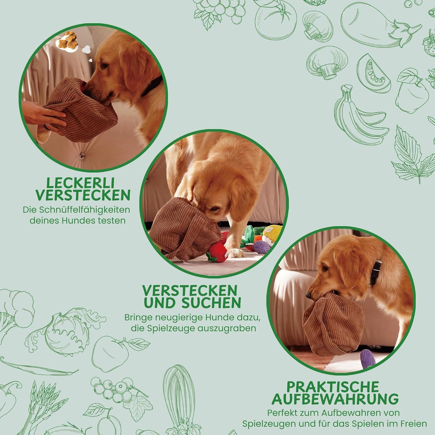 Interaktives Quietschspielzeug-Set für Hunde, 15 Stück Obst und Gemüse