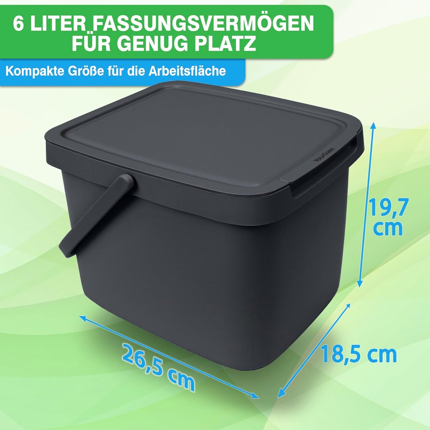 2 x Biomülleimer mit Deckel und Wandaufhängung, Anthrazit 2 Stk