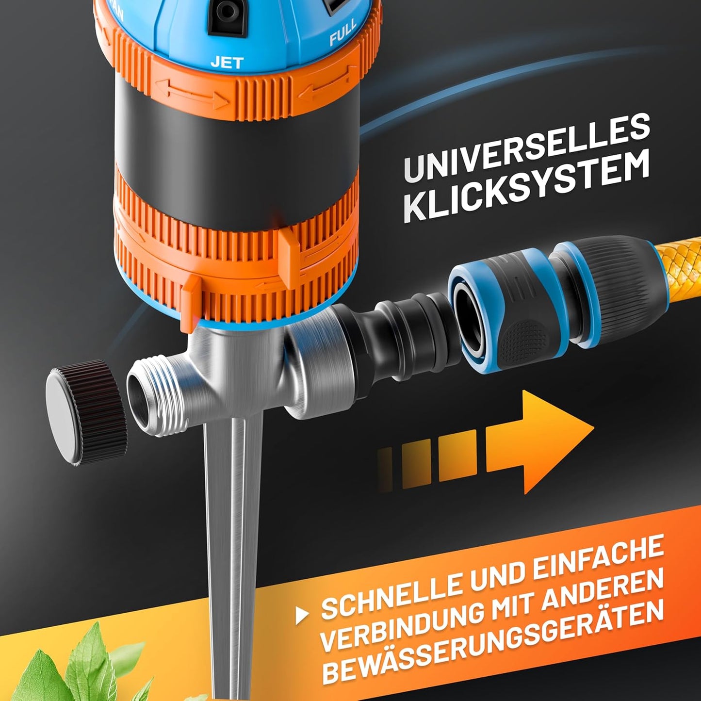 Multifunktions-Kreisregner mit mit Sektoreinstellung, 6 Strahlarten, bis 491 m²