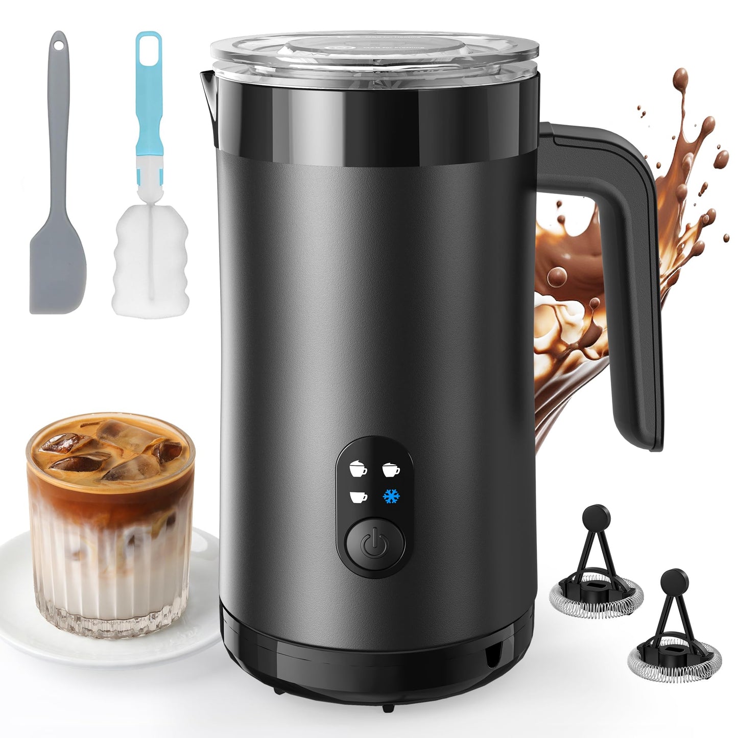 4-in-1 Elektrischer Milchaufschäumer 400ml für Kaffeegetränke, Schwarz