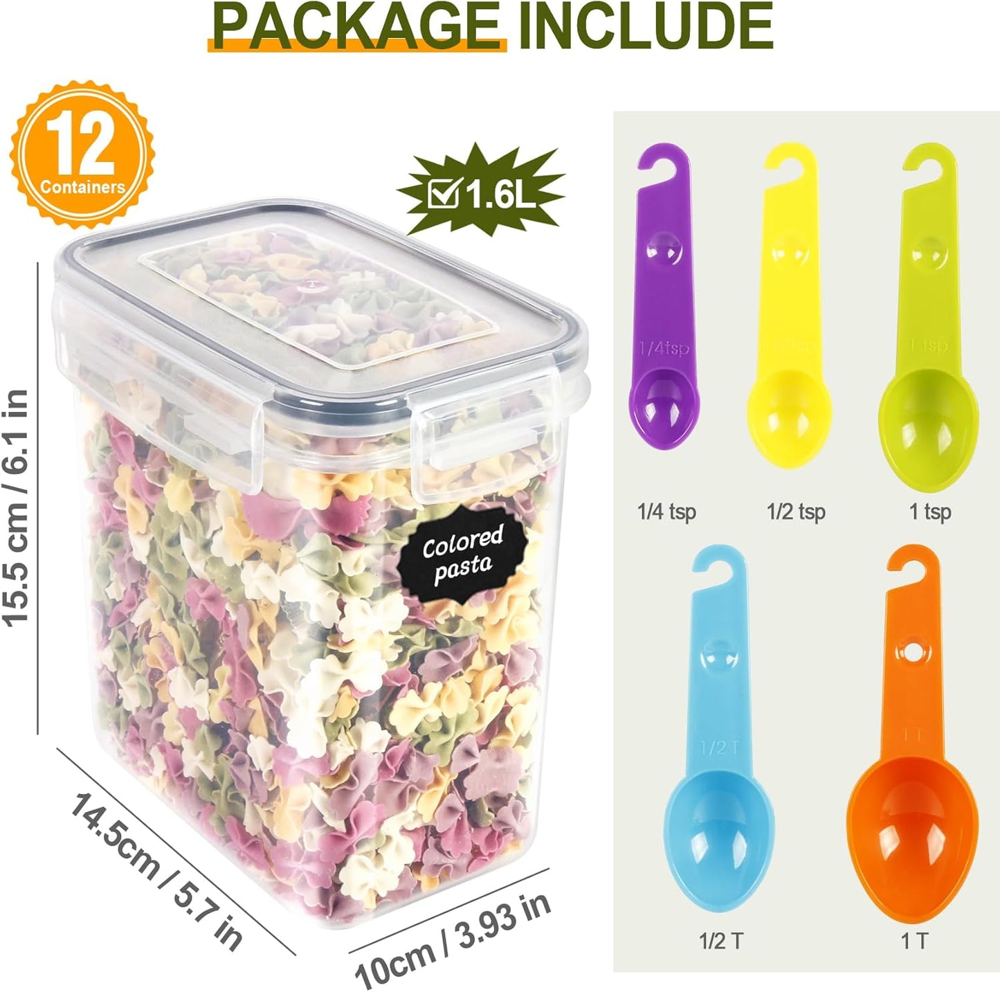 Vorratsdosen-Set mit Deckel, 12 Stück, mit Zubehör, 12 Set : 1.6L*12