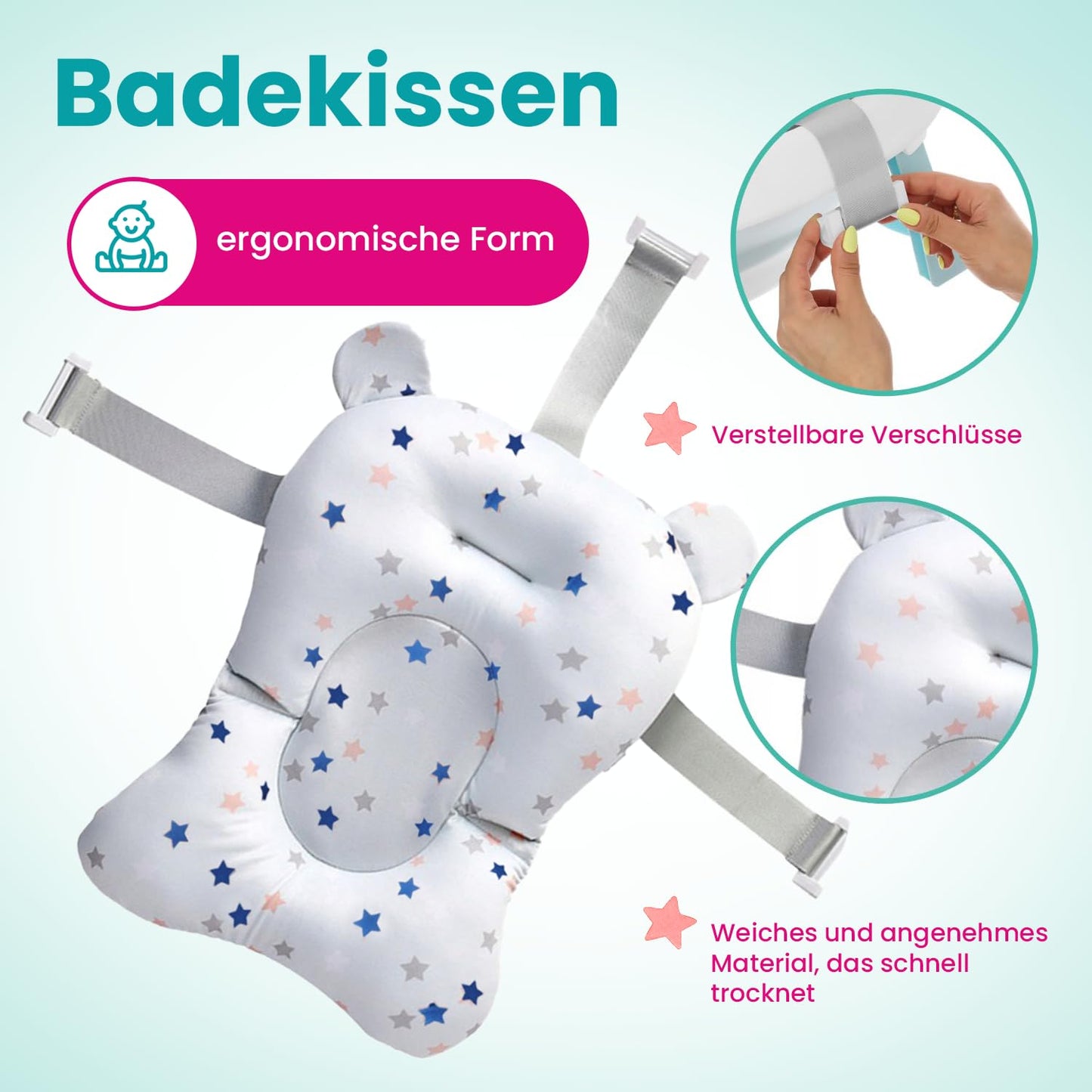 Premium folding bathtub, Premium Grau (Badekissen, Thermometer) Faltbare Babybadewanne
