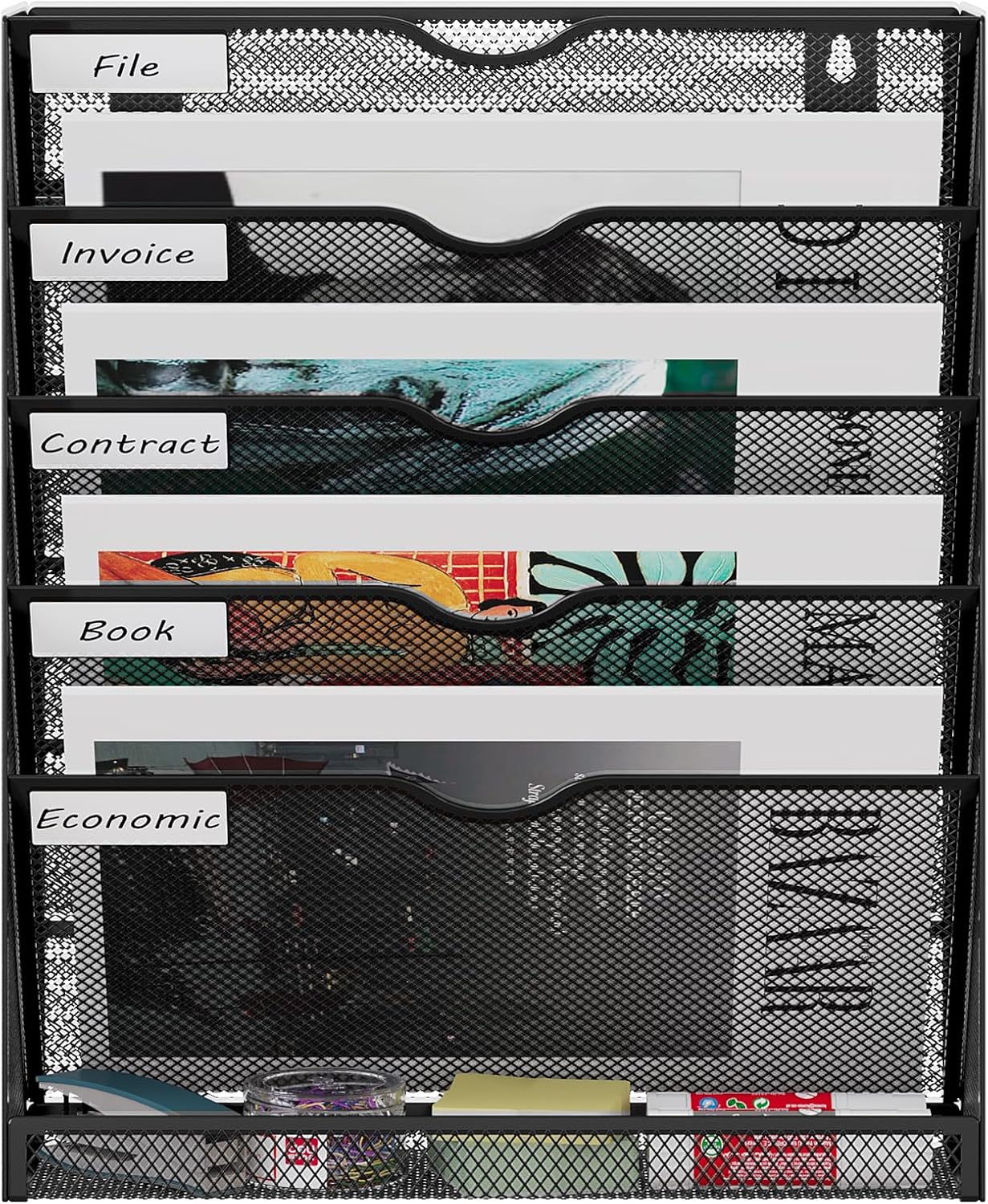 Zeitschriftenhalter mit 6 Fächern, Schwarz / 6 Fächer