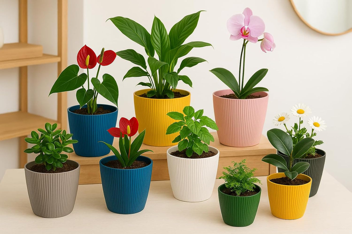 Blumentopf Set, Ø 18 cm (7.08 inch) Hellgrau