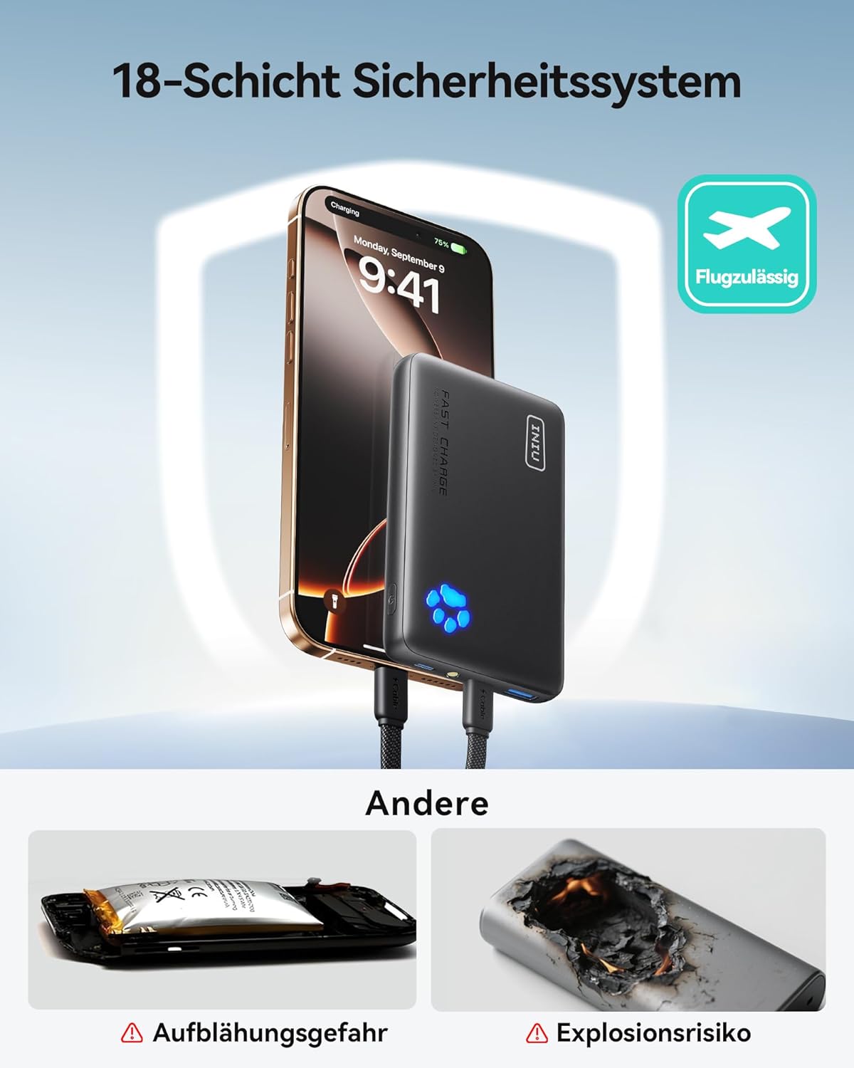 Powerbank P41 mit PD3.0 und Taschenlampe, Beige