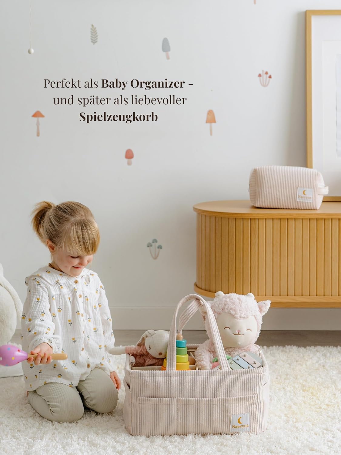 Wickelkorb Organizer-Set mit Schultergurt & Windeltasche, Beige