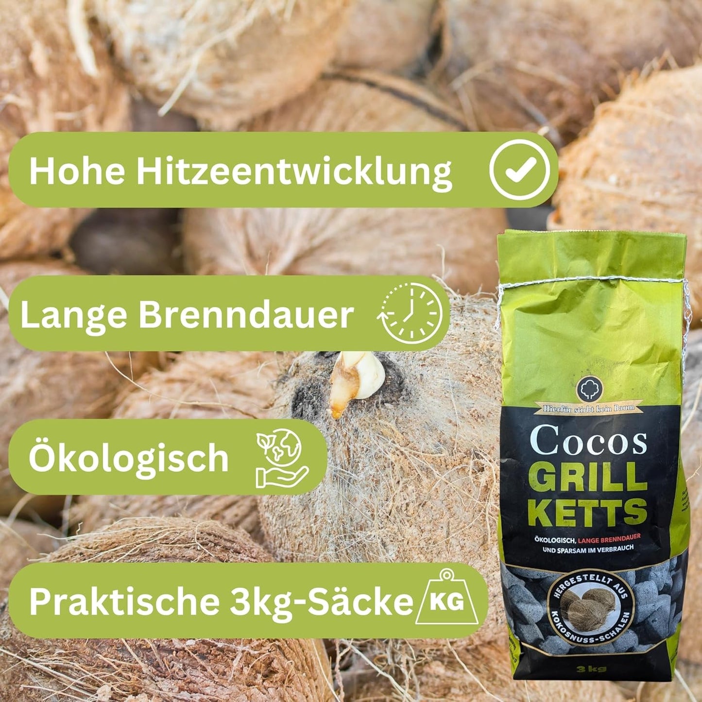 Raucharme Grillbriketts aus Kokos-Kohle, 6kg + 1 HL Kauf Block