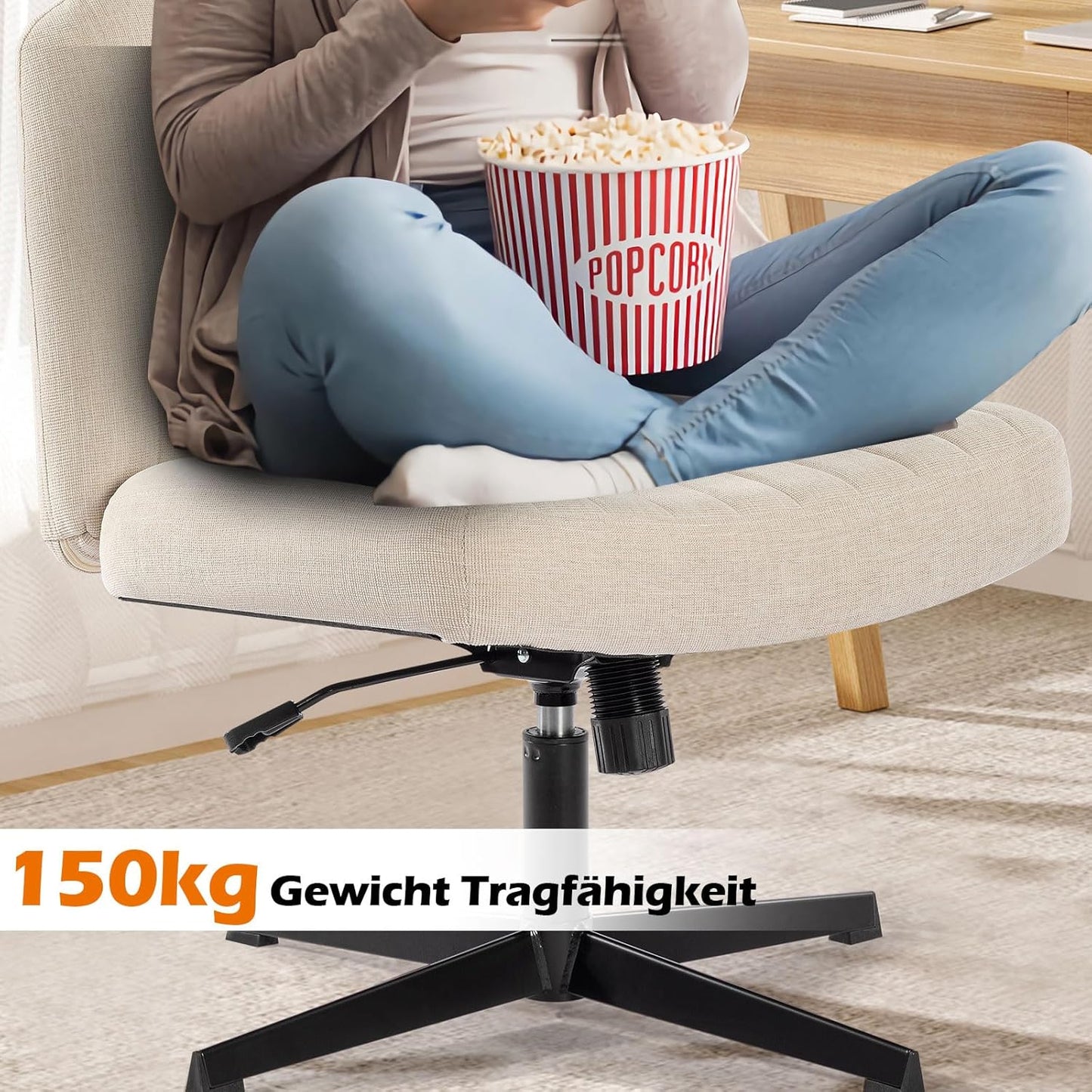 Höhenverstellbarer Schneidersitz-Stuhl ohne Rollen, Beige Keine Rädern