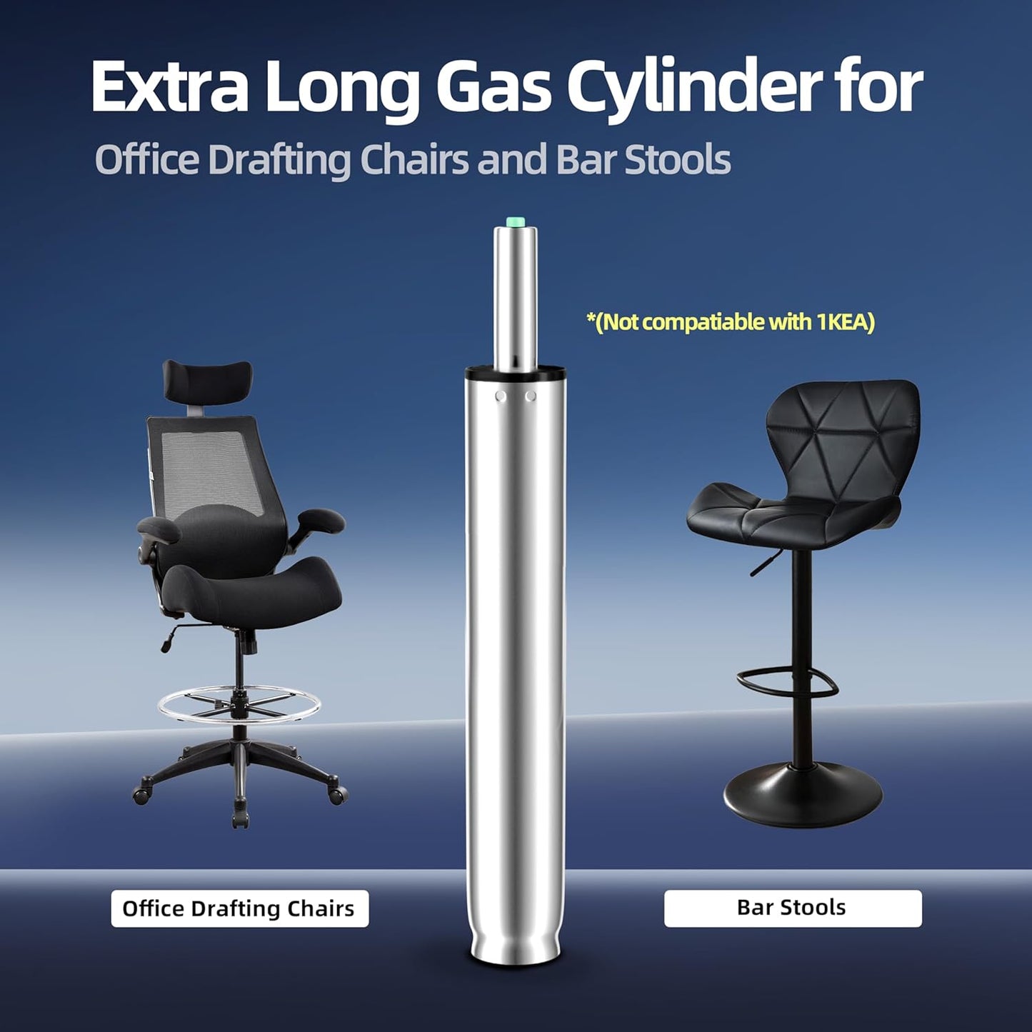 Gasdruckfeder für Hocker und Drehstuhl, Gesamtlänge 37cm - 56cm|Silber