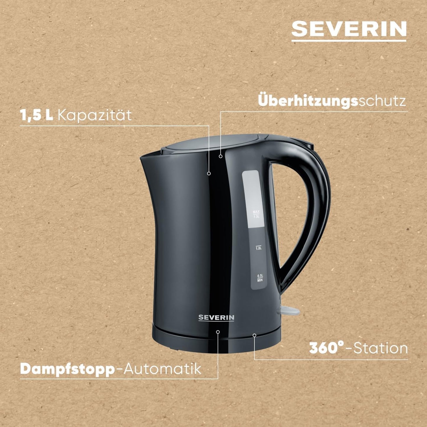 Wasserkocher WK 3498 mit Kalkfilter (1,5 L), Schwarz