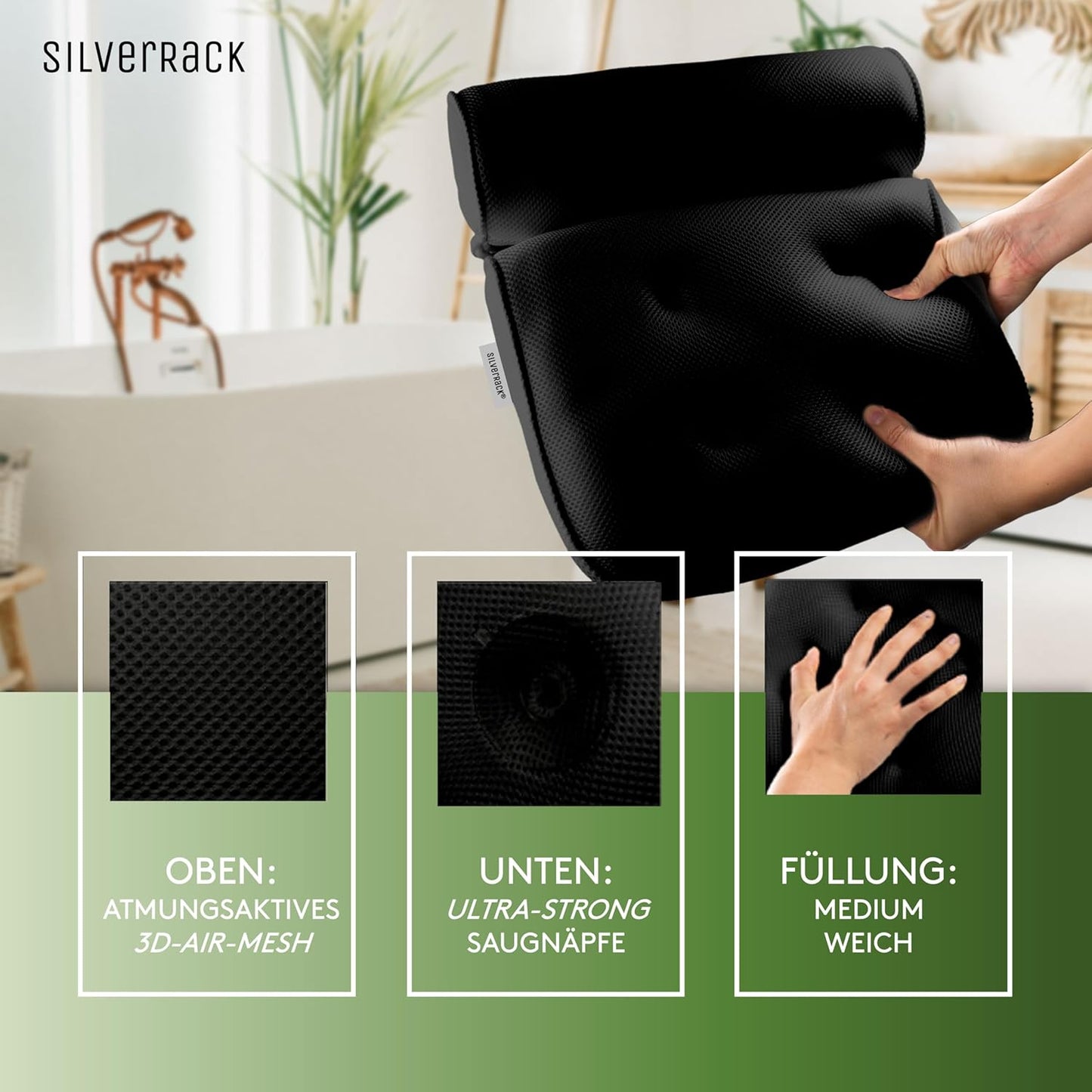 Nackenkissen für Badewanne - Geschenkidee Weihnachten, 3D Schwarz
