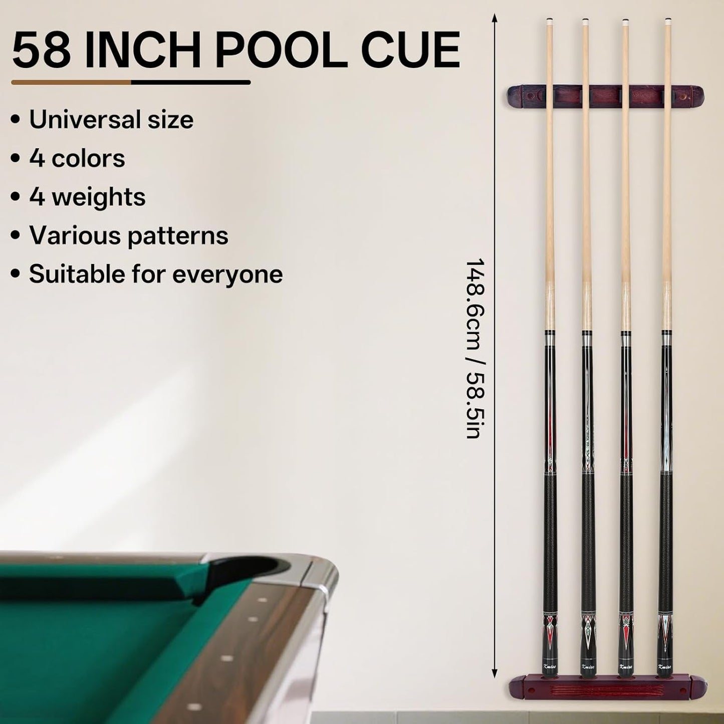 4er-Set Billardqueues, 147.0 Centimeters 4 Stück (Schwarz)