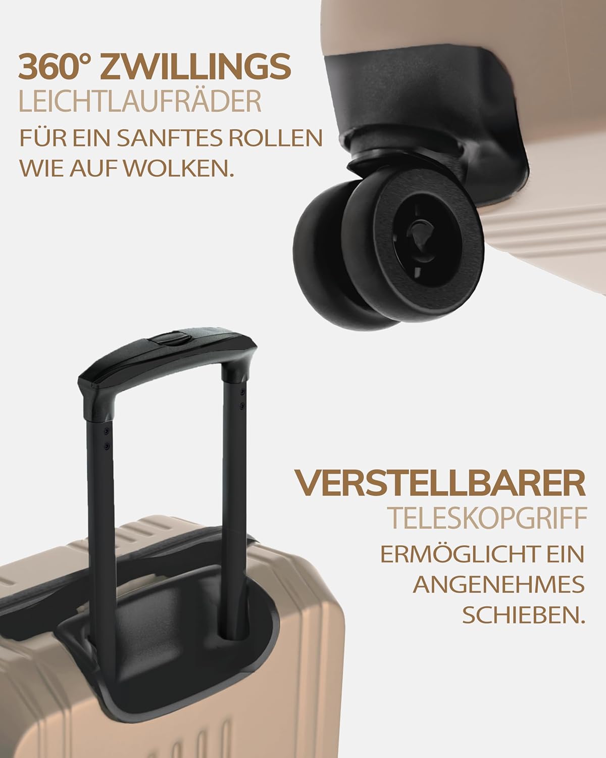3-teiliges Hartschalenkoffer-Set, 3er Set Champagner