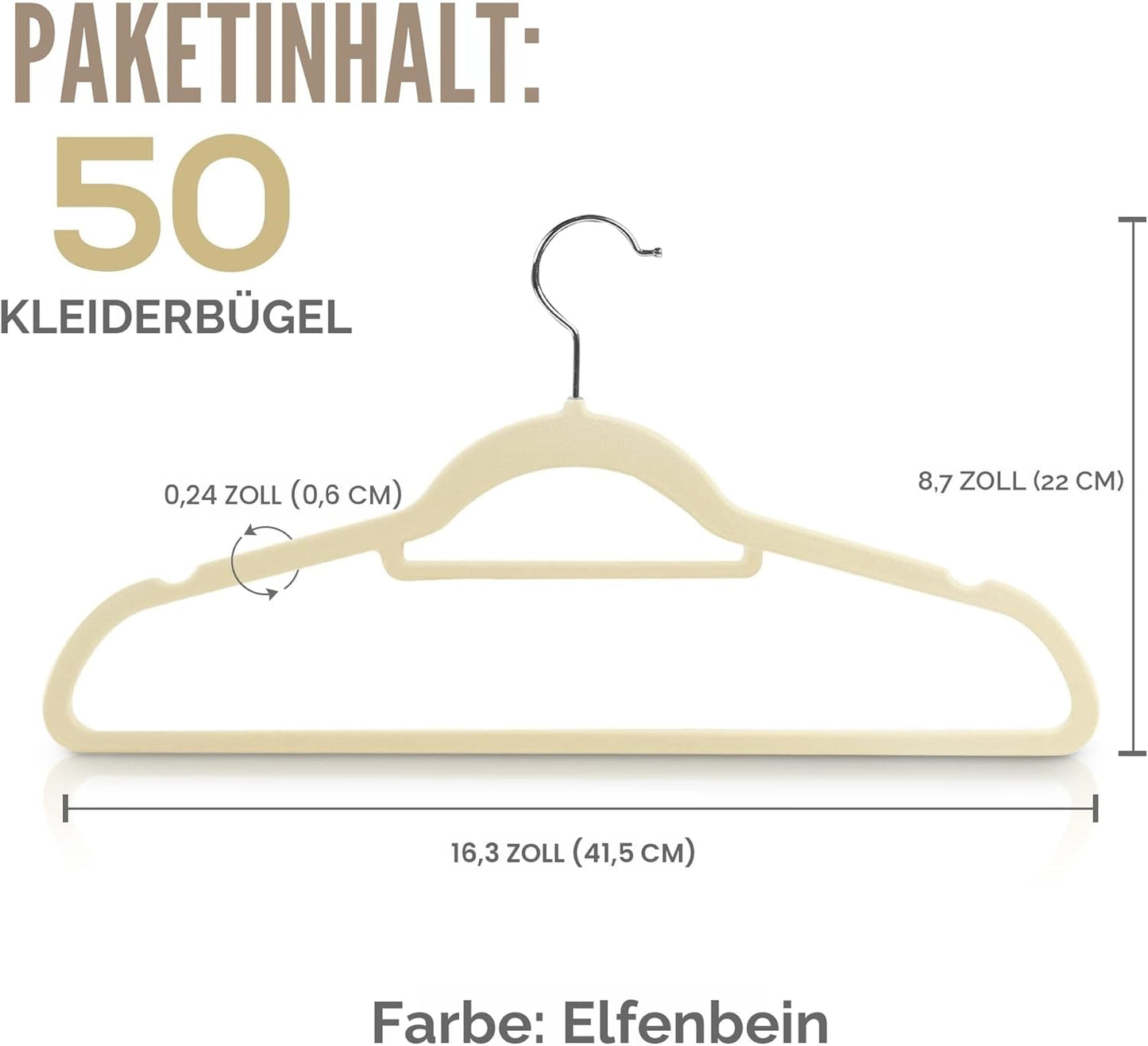 Antirutsch-Kleiderbügel, 50er-Pack Elfenbein