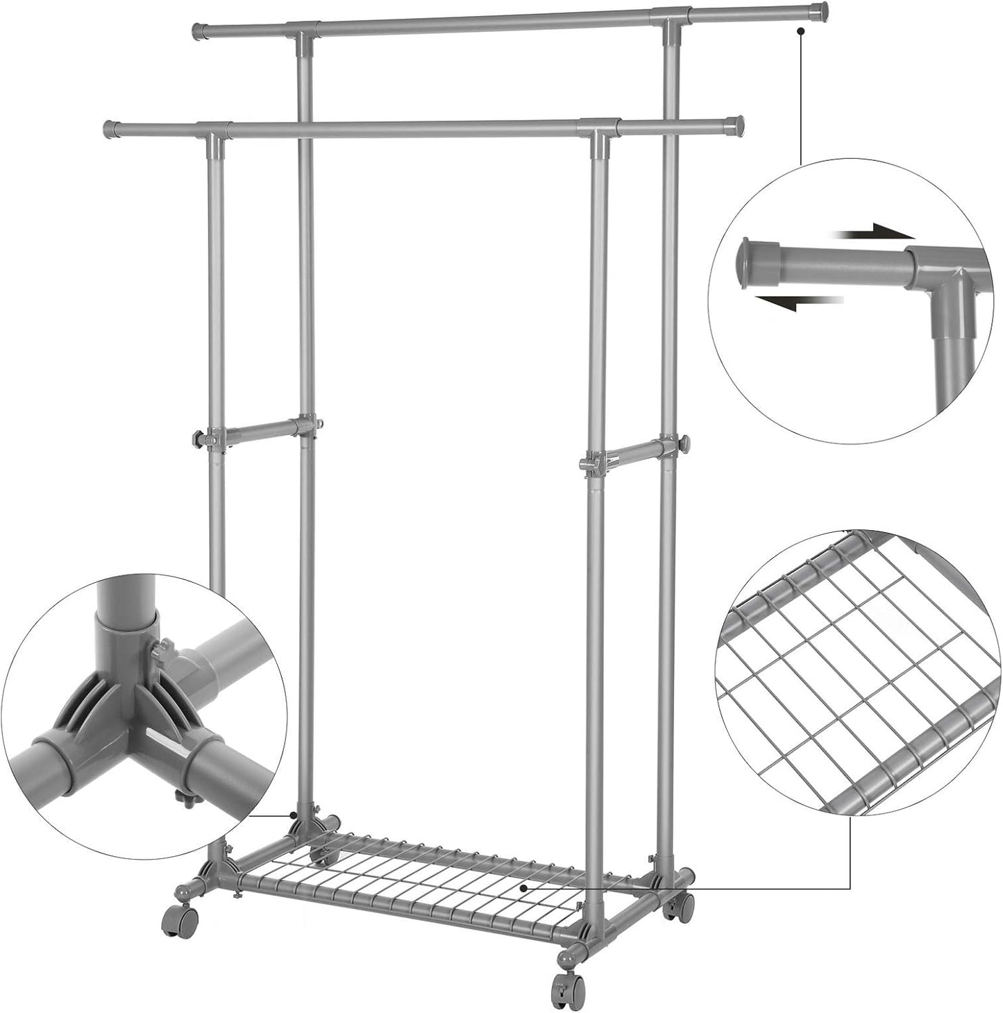 Ausziehbarer Kleiderständer auf Rollen (bis 70 kg)