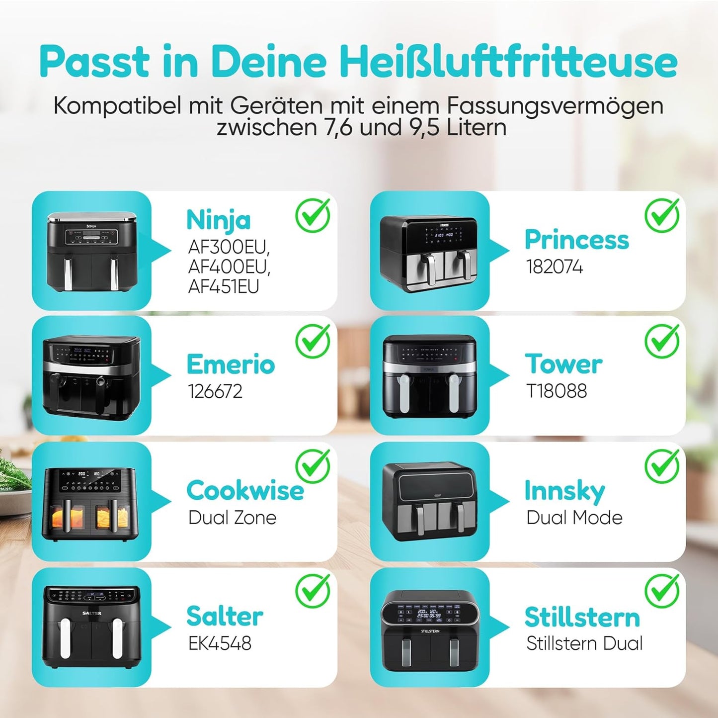 13-teiliges Airfryer Zubehör-Set für Ninja Foodi, Rechteckig , 2 Kammern