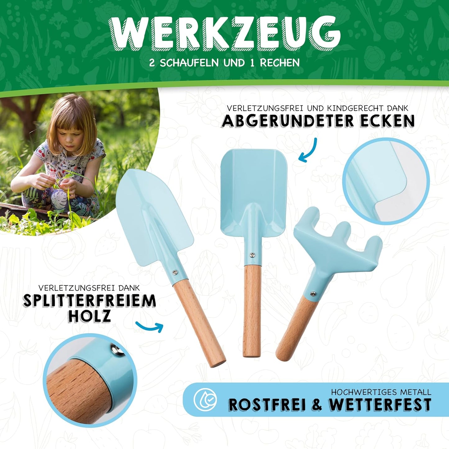 11-teiliges Gartenwerkzeug-Set für Kinder ab 3 Jahren