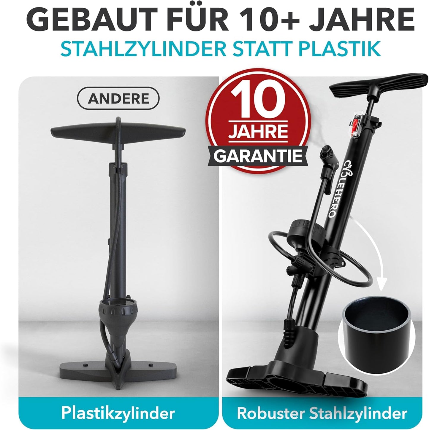 Velopumpe mit Manometer für alle Ventile, Standpumpe Schwarz