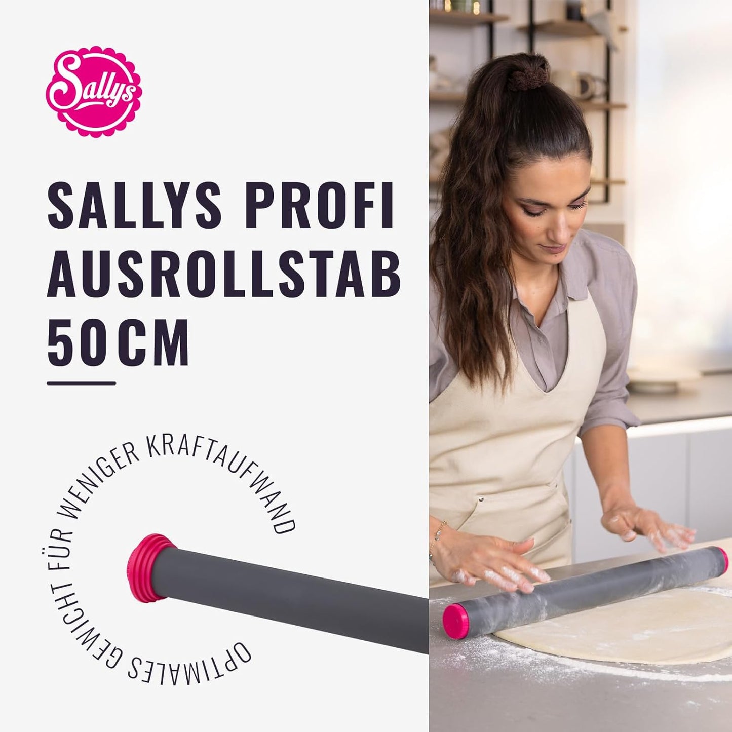 Ausrollstab mit Edelstahlkern, 50 cm