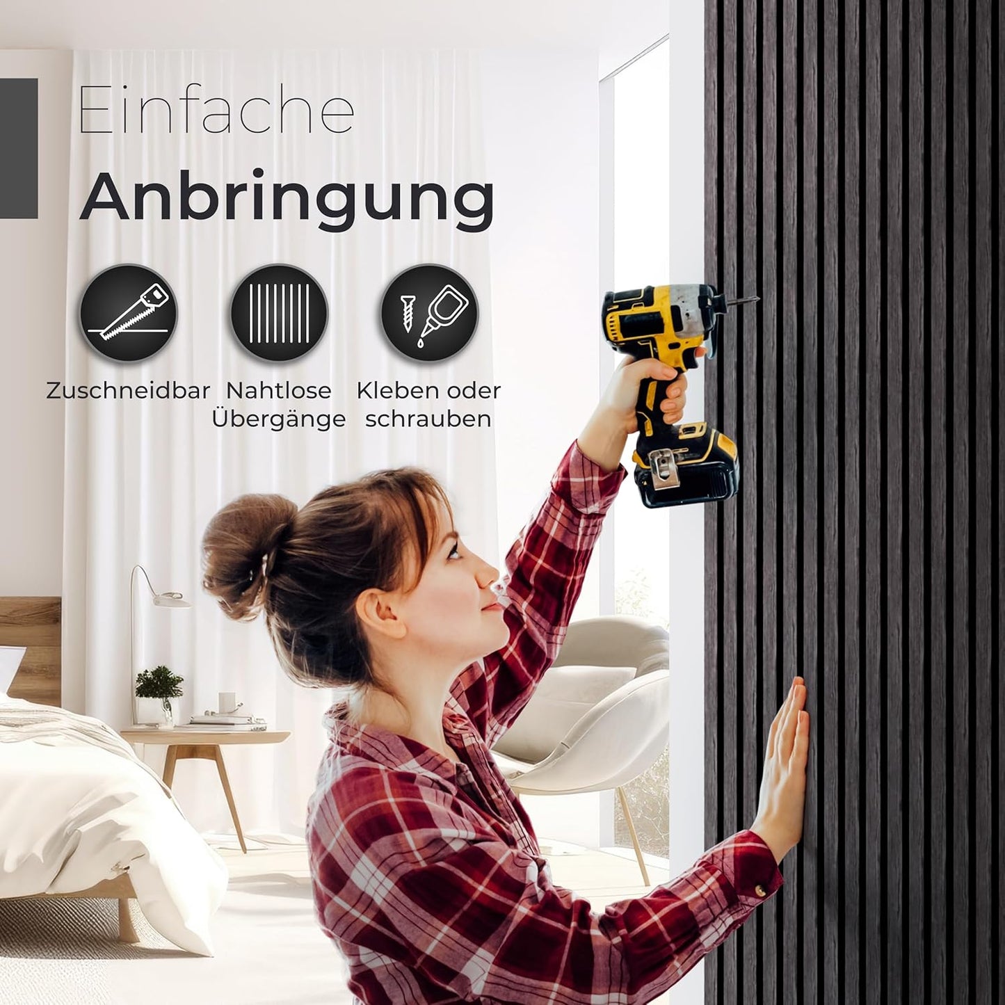 2 Stück 3D Akustik-Wandpaneele (120x60cm), 2 Stück / Techwood auf schwarzem Akustikfilz, 120x60cm