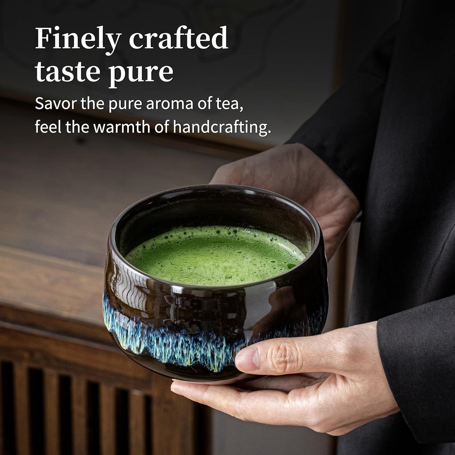 Matcha-Schale mit Schneebesenhalter, Junware-grün