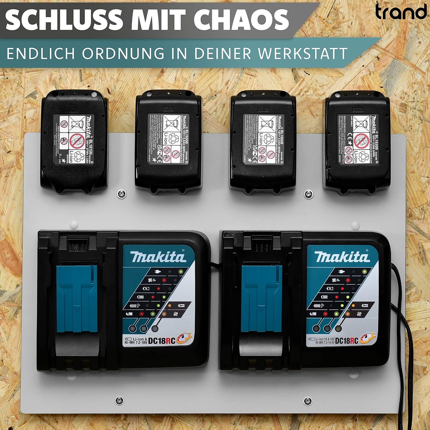 Wandhalterung für Makita Akkus & Ladegeräte, 1x Halter für 4 Akkus & Ladegerät