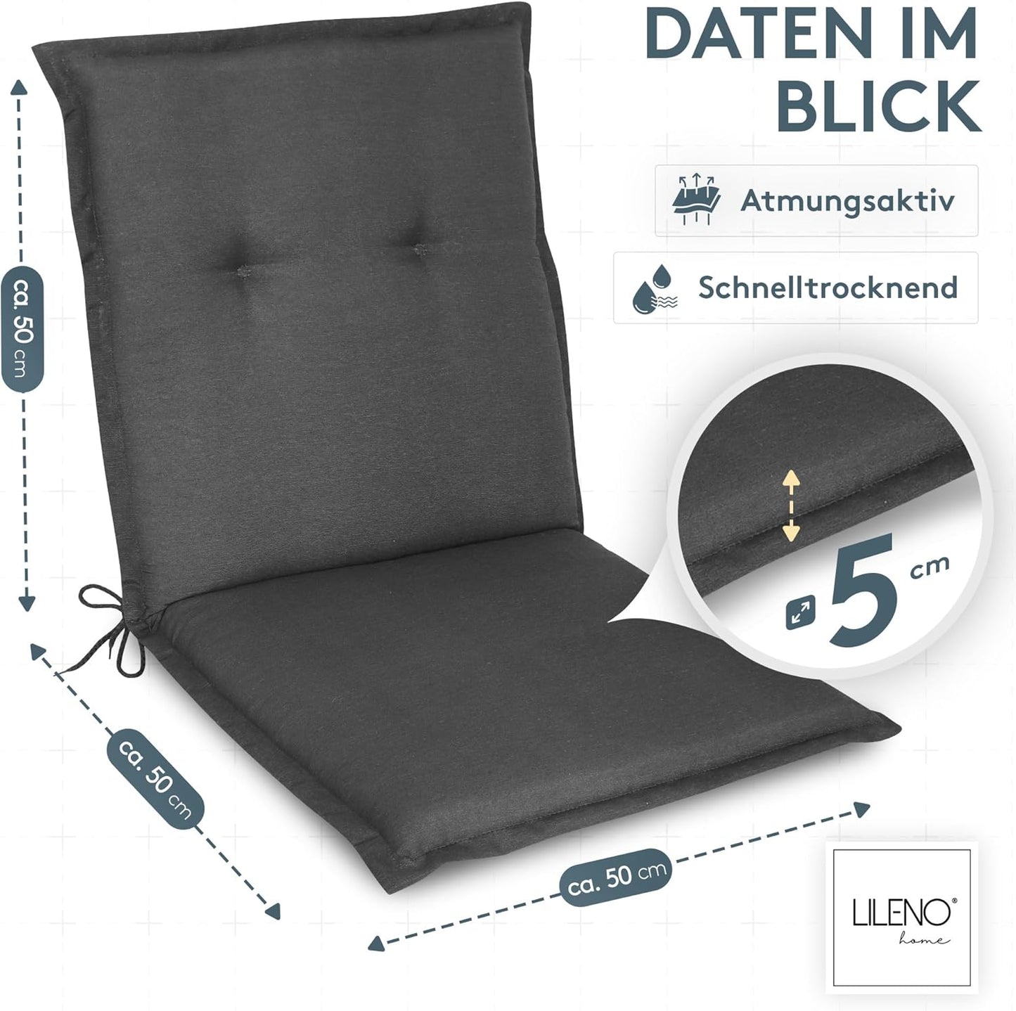 Gartenstuhlauflagen Set Tamifür Niedriglehner, Uni Anthrazit (Tami) 2