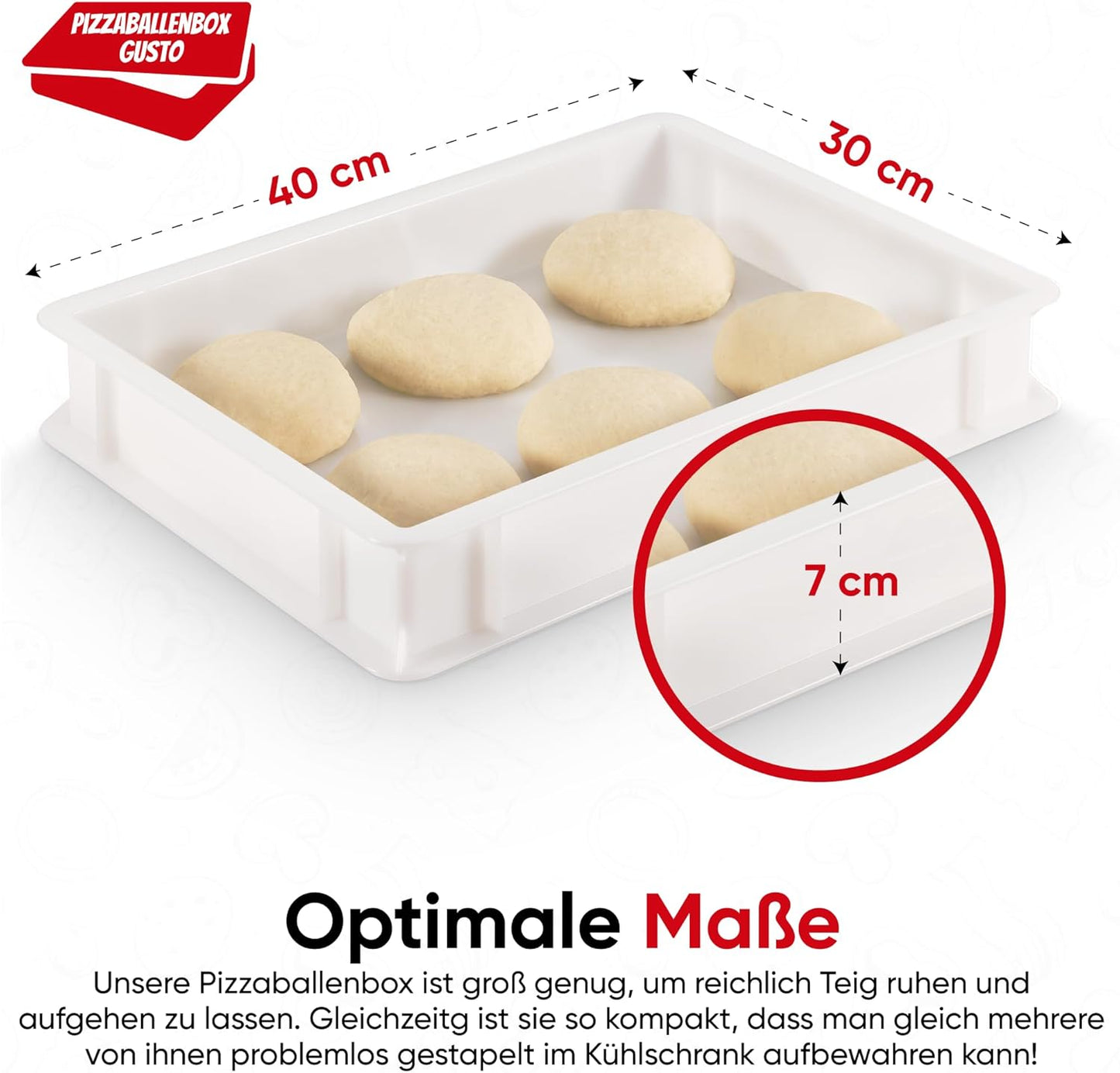 Pizzateigbehälter Gusto für 6 Ballen und Pizzaaufbewahrungsbox Avanti, 1x Gusto (+Deckel) + Avanti