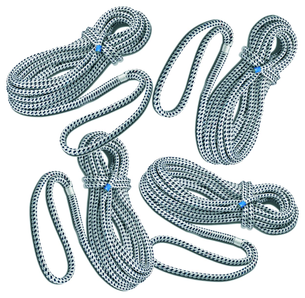 4er-Set Festmacherleine, Weiss / Schwarz 2x6m Länge, 2x8m Länge