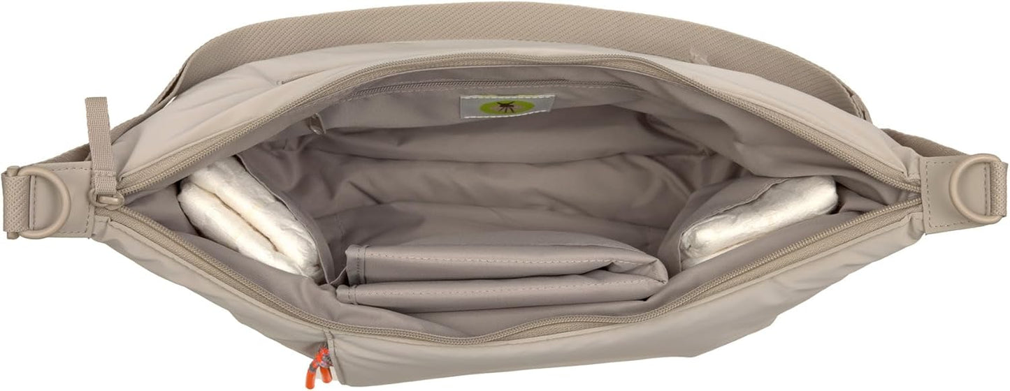Crossbody Wickeltasche mit Wickelunterlage und Kinderwagenbefestigung, Beige