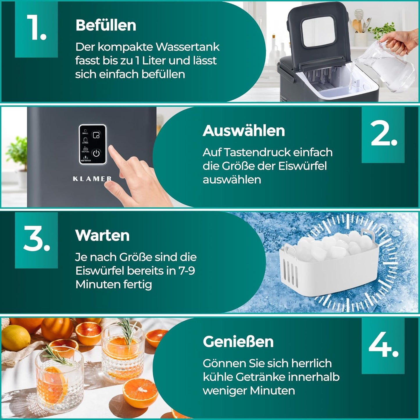 Eiswürfelmaschine, Grau 1L