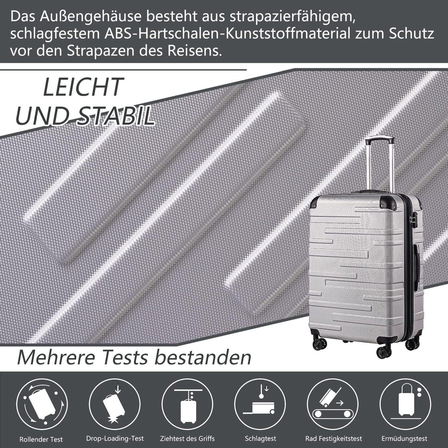 Hartschalen-Koffer, Helles Silber Mittelgrosser Koffer