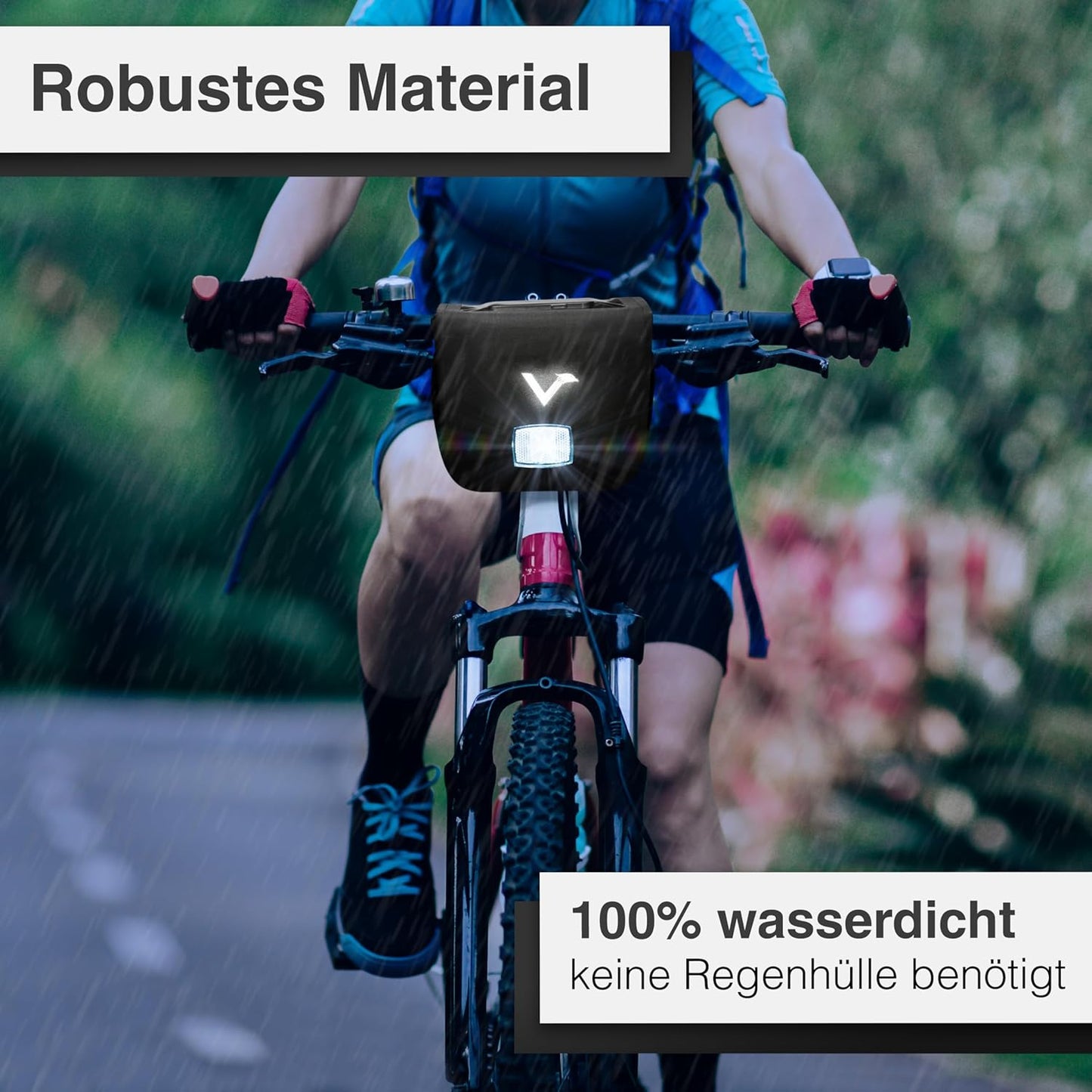 Wasserfeste Lenkertasche mit Handyfach, Schwarz Adapter