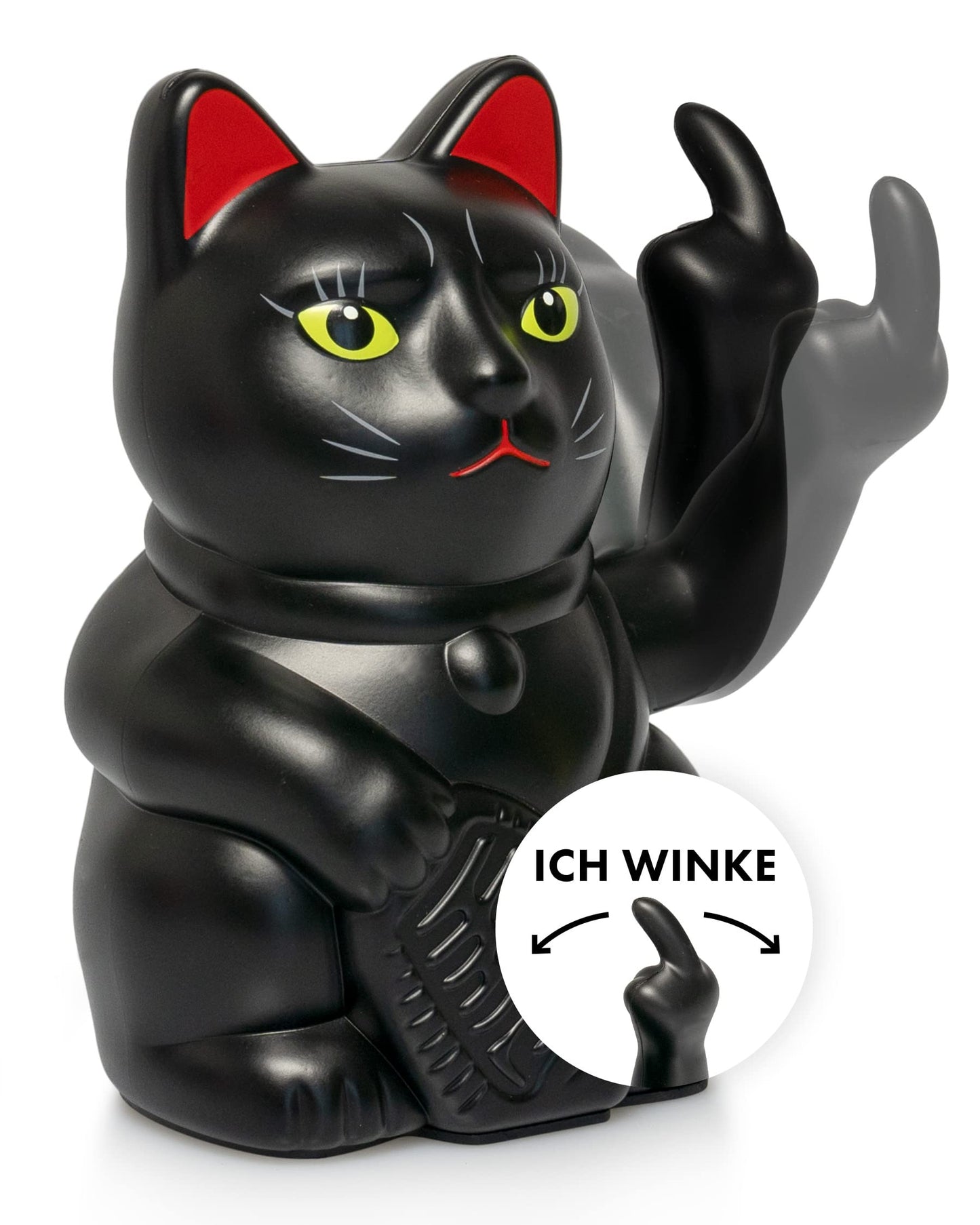 Winkekatze mit Mittelfinger, Rosa, Schwarz